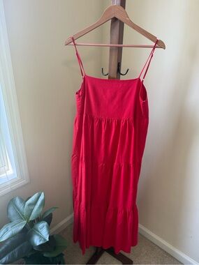 Charlie Holiday Red Tiered Spaghetti-Strap Maxi Dress